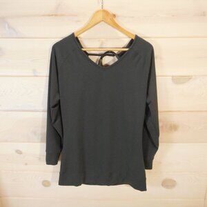 Merrell Women's size M Mara Dolman Long Sleeve Tie-back Dark Gray Top Opti-wick